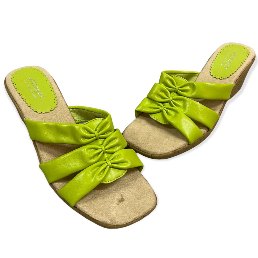 Liz Claiborne	- Faux Leather - Light Green - Open Toe Sandal Wedge - Size 7.5